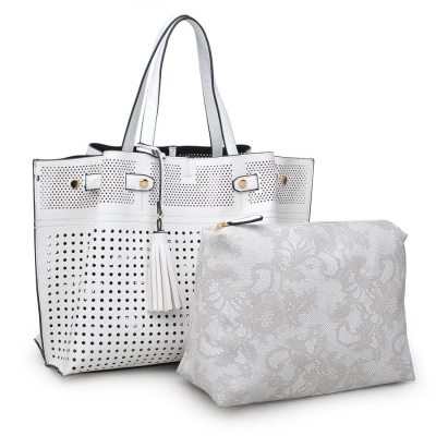 Urban Expressions Cadence Vegan Leather  Classic Tote Bag 11866-UR 37176 White.
